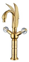 GOLD single hole crystal handles bathroom basin swan TALL faucet deck mounted - £354.21 GBP