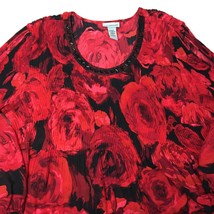 Catherines 1X WP Petite Floral Top Beaded Neckline Red Roses - $18.50