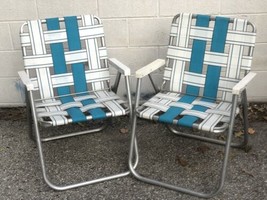 Set 2 Vintage Sunbeam Aluminum Webbed Folding Chairs Lawn Patio Camping ... - £94.05 GBP