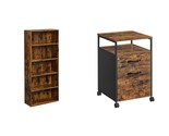 Bookshelf, 5-Tier Open Bookcase, Rustic Brown Ulbc165X01 &amp; File Cabinet,... - $254.99
