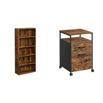 Bookshelf, 5-Tier Open Bookcase, Rustic Brown Ulbc165X01 &amp; File Cabinet, Mobile  - £202.07 GBP
