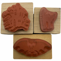 Halloween Rubber Stamps Lot of 3 Bat Black Cat Haunted House PSX Vintage - £14.46 GBP