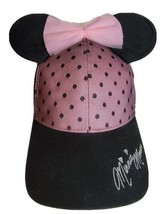 Minnie Mouse Hat Disney Parks Pink Adjustable Cap Mouse Ears Bow Adult Size - £15.34 GBP