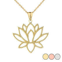 14k Solid Gold Double Sided Lotus Flower Buddism Pendant Necklace - £287.68 GBP+