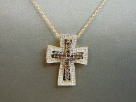 Womens 14k Gold Necklace w/ Religious Crucifix Cross Diamond Pendant 3.9g E2016 - £349.27 GBP