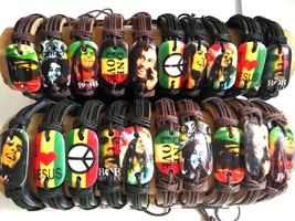 10pcs Bob Marley Leather Bracelets Men&#39;s Fashion Cool Punk Wristbands Wholesale  - £17.00 GBP
