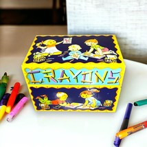 Vintage Kids Tin Crayon Box J. Chein &amp; Co. Made USA 4in x 6.25in Retro Decor - £15.45 GBP