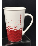 Starbucks 22 oz Coffee Tall Mug Red &amp; White Chevron Valentine Collectibl... - £15.68 GBP
