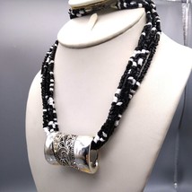 Vintage Black and White Multi Strand Necklace with Pendant Slide - £39.78 GBP