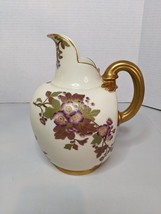 Antique Royal Worcester Hand Painted Floral Gold Gilt Ewer 8” Pitcher #1094 - £65.78 GBP