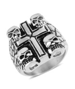 Halloween Black Oxidized Cross &amp; Skulls Stainless Steel Ring (Size 12.0)... - £15.88 GBP