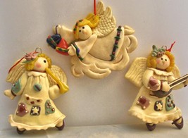 Vintage Set of 3 &quot;Cookie Dough&quot;  Angels 3.5&quot;  Trumpet Bells Guitar - $18.81