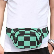 Demon Anime Checkered Black Green Fanny Pack Bumbag Waist Bag with 3 Com... - £30.30 GBP