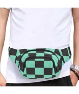 Demon Anime Checkered Black Green Fanny Pack Bumbag Waist Bag with 3 Com... - £30.86 GBP