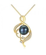 NATURAL PEARL GRACEFUL PENDANT DESIGN 925 STERLING SILVER NECKLACE 2 COLORS - $36.05 CAD