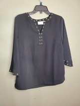 Women&#39;s Chico&#39;s Black V Neck Tunic Blouse 3/4 Sleeve Size 0 (small 4) - £12.61 GBP