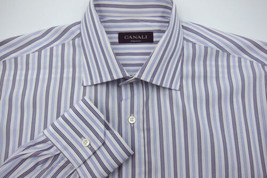 GORGEOUS Canali Light Purple &amp; Light Blue Stripe Dress Shirt 16x35 Made ... - £43.05 GBP