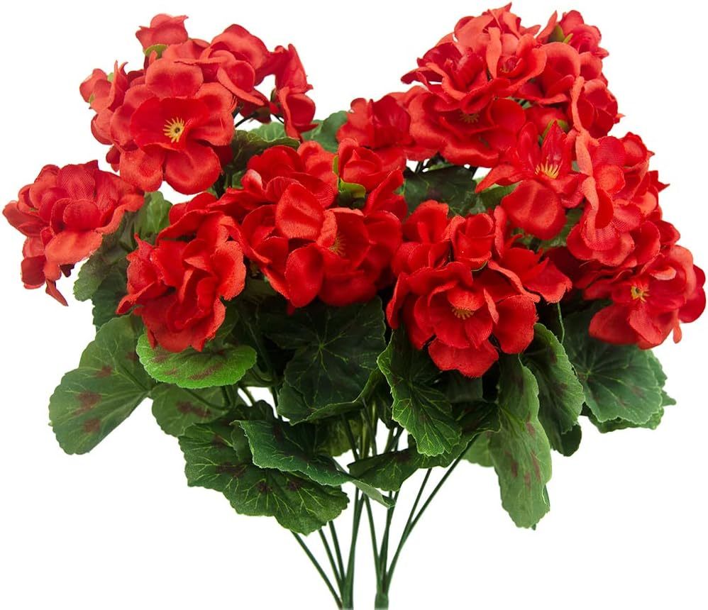 Primary image for Artificial Red Geranium Bush, 2 Pcs., Faux Flowers Geraniums Silk Flowers