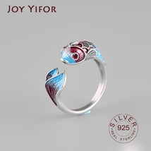 Blue purple koi fish Ring Women Vintage Jewelry 925 sterling silver rings for Wo - £7.17 GBP