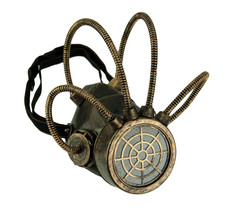 Metallic Bronze Steampunk Gas Mask with Corrugated Tubes - £23.34 GBP
