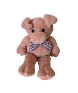Jstuff Pink Pig Plush Stuffed Toy Animal Purple Checkered Bow Blue Eyes - £14.70 GBP