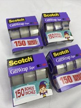 (4) 3pk Scotch Gift Wrap Tape 3/4” x 350” total 12 Rolls dispenser Magic Cut - £10.58 GBP