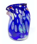 BEAUTIFUL ARTIST SIGNED ART GLASS COBALT MULTICOLOR PINCHED 7 1/2&quot; PITCHER - $143.54