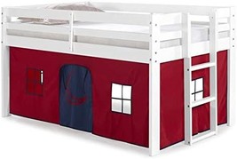 Jasper Twin Junior Loft Bed, White Frame And Red/Blue Bottom Playhouse Tent - £331.04 GBP
