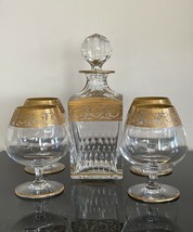 St Louis Thistle Gold Encrusted Squared Decanter and 4 Brandy GlassesSt ... - £1,089.14 GBP