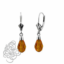 14K White Gold 9x6MM Fire Opal Crystal Pear Drop Lever Back Earrings - £136.35 GBP