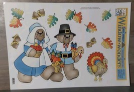 Vintage Window Clings Reusable Daisy Kingdom Thanksgiving Bear Turkey 1987 - $11.30