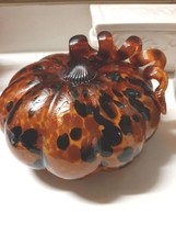 LENOX Art Glass Pumpkin Curled Stem Leopard Print Glitter Fall Harvest Halloween - £39.99 GBP