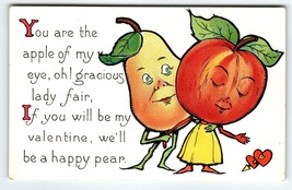 Valentines Day Postcard Tuck Anthropomorphic Pear Apple Fruit Heads Fantasy - $25.03