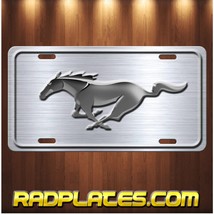 MUSTANG Inspired Art Emblem Aluminum License Plate Tag Brushed Steel Look - £15.40 GBP
