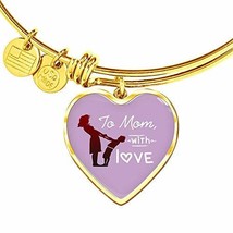 to Mom with Love Heart Bangle Stainless Steel or 18k Gold 18-22 - £34.13 GBP