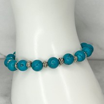Silver Tone Blue Faux Turquoise Beaded Stretch Bracelet - £5.53 GBP