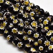 40 Wholesale Beads Millefiori Glass Bulk 8mm Floral Daisy Black White Flower - £7.68 GBP