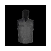 Zipper and Snap Closure Leather Motorcycle Club Vest with Hoodie and 2 G... - £104.92 GBP+