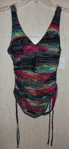 Nwt Womens Croft &amp; Barrow &quot;Tummy Slimmer&quot; Black Print Tankini Top Size 6 D - £18.64 GBP