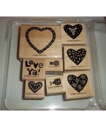 Stampin Up Love Ya Rubber Stamp Set of 8 Hearts Ladybug Wood Mount - £14.20 GBP