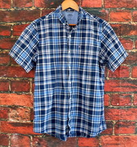 Izod Saltwater Men&#39;s Shirt M Relaxed Blue Plaid - £7.16 GBP