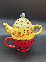 Teapot for one Red, Yellow and Black Polka Dot Ceramin - $11.65