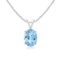Authenticity Guarantee 
Prong-Set Oval Aquamarine V-Bale Solitaire Pendant in... - £524.00 GBP