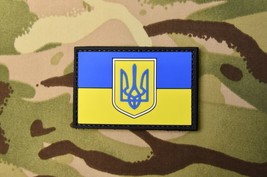 PVC Ukraine Flag Patch Slava Ukraini Kyiv FCK PTN 3&quot; x 2&quot; Hook Backed - £6.41 GBP