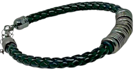 Men's Black Braided Leather Stainless Steel Bracelet Set Beaded Lobster Closure image 7
