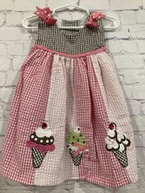 RARE EDITIONS Girls 24 Month Ice Cream Cone pink black gingham Dress bows - £7.17 GBP