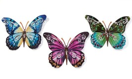 Butterfly Wall Plaques Set of 3 Metal 17.5" Long with Wing Cut Outs Garden Fence - $64.34
