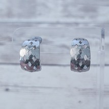 Vintage Clip On Earrings Silver Tone Cut Out Design Hoops with Pattern - £11.94 GBP