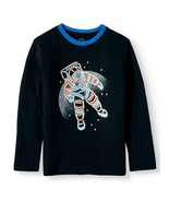 Wonder Nation Boys Long Sleeve Shirt Medium (8) Black With Moon &amp; Astronaut - $11.60