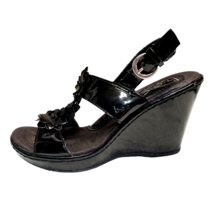 B.O.C Womens Black Sandals Size 6M Wedge Heels Open Toe Slingback Flower... - $15.58